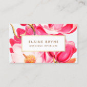Elegant Pink Magnolia Waterverf Floral Visitekaartje (Voorkant)