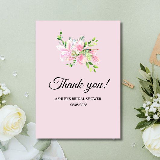 Elegant Pink Magnolia Waterverf Vrijgezellenfeest Bedankkaart