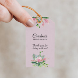 Elegant Pink Magnolia Waterverf Vrijgezellenfeest Cadeaulabel
