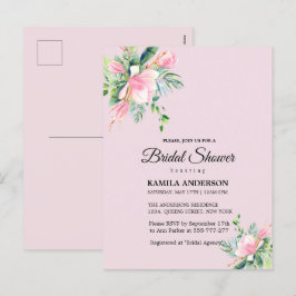 Elegant Pink Magnolia Waterverf Vrijgezellenfeest Feestdagenkaart