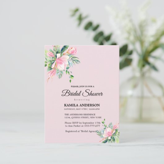 Elegant Pink Magnolia Waterverf Vrijgezellenfeest Feestdagenkaart (Staand voorkant)