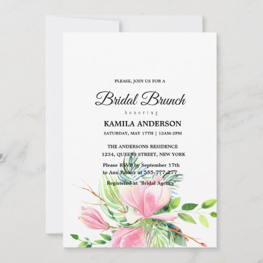 Elegant Pink Magnolia Waterverf Vrijgezellenfeest Kaart (Voorkant)