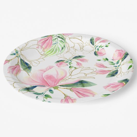 Elegant Pink Magnolia Waterverf Vrijgezellenfeest Papieren Bordje (Gekanteld)