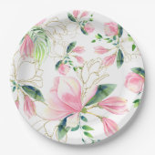 Elegant Pink Magnolia Waterverf Vrijgezellenfeest Papieren Bordje (Voorkant)