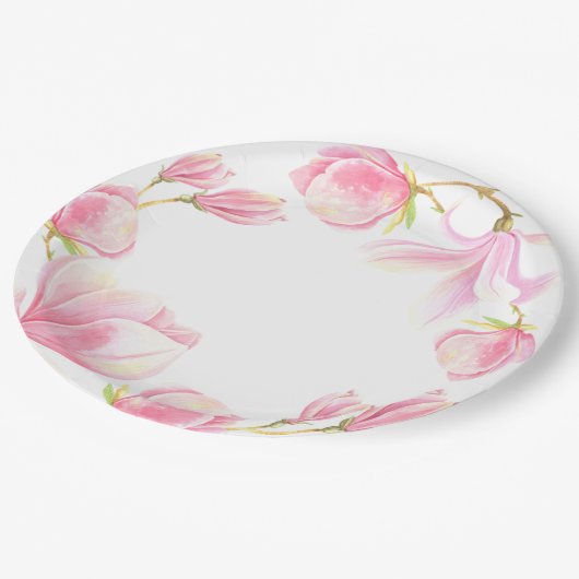 Elegant Pink Magnolia Waterverf Vrijgezellenfeest Papieren Bordje (Gekanteld)