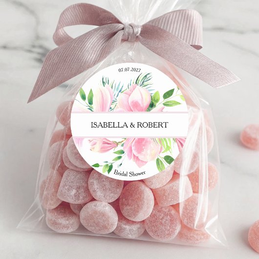 Elegant Pink Magnolia Waterverf Vrijgezellenfeest  Ronde Sticker