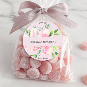 Elegant Pink Magnolia Waterverf Vrijgezellenfeest Ronde Sticker