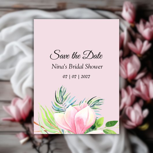 Elegant Pink Magnolia Waterverf Vrijgezellenfeest Save The Date