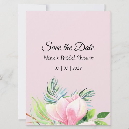 Elegant Pink Magnolia Waterverf Vrijgezellenfeest Save The Date (Voorkant)