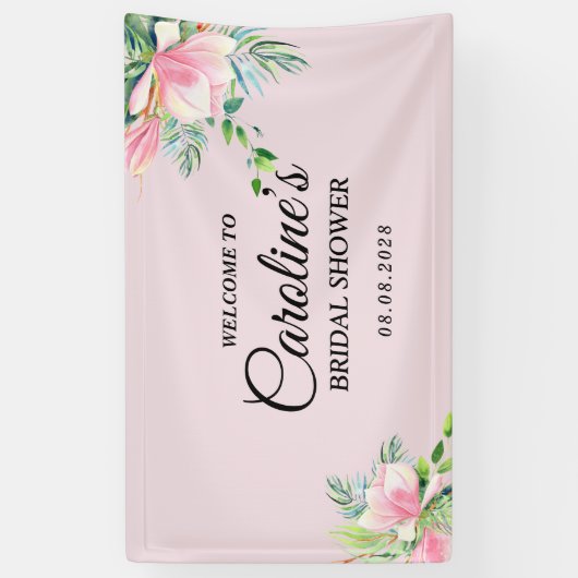 Elegant Pink Magnolia Waterverf Vrijgezellenfeest Spandoek (Verticaal)