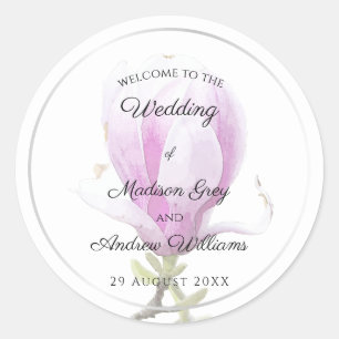 Elegant Pink Magnolia Wedding Ronde Sticker