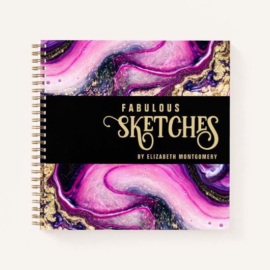 Elegant Pink Marble Gold Glitter Glam Sketch Book Notitieboek (Voorkant)