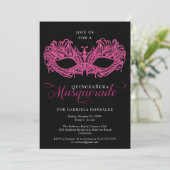 Elegant Pink Masquerade Masker Quinceanera Kaart (Staand voorkant)