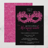 Elegant Pink Masquerade Masker Quinceanera Kaart (Voorkant / Achterkant)