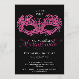 Elegant Pink Masquerade Masker Quinceanera Kaart