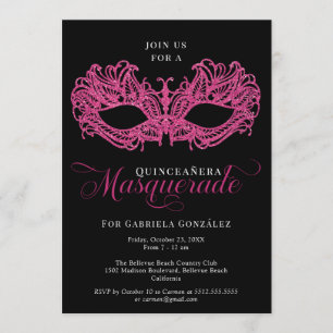 Elegant Pink Masquerade Masker Quinceanera Kaart