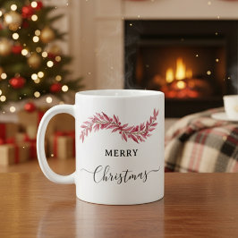 Elegant Pink Merry Christmas Mug – Floral Holiday  Koffiemok