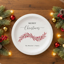 Elegant Pink Merry Christmas Paper Plate – Holiday Papieren Bordje