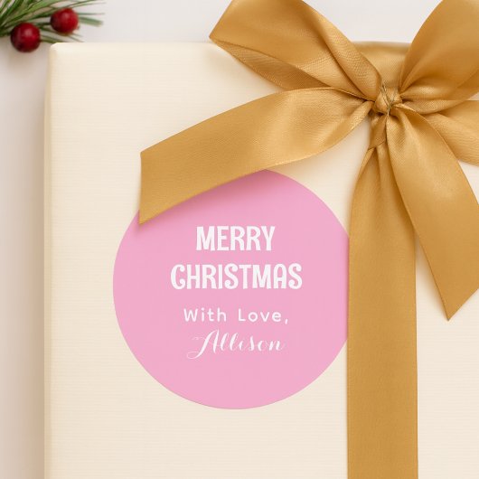 Elegant Pink Minimal Simple Modern Christmas Ronde Sticker