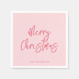 Elegant Pink Minimalist Script Merry Christmas Servet