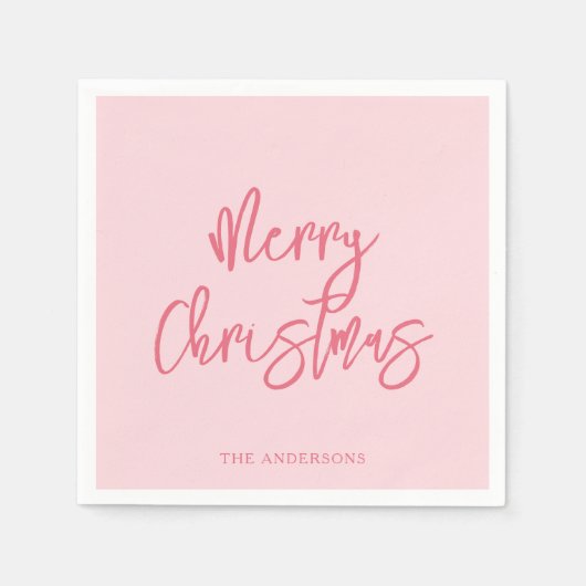 Elegant Pink Minimalist Script Merry Christmas Servet (Voorkant)