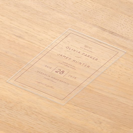 Elegant Pink Minimalist Wedding Invitation Acryl Uitnodigingen (Laagn)