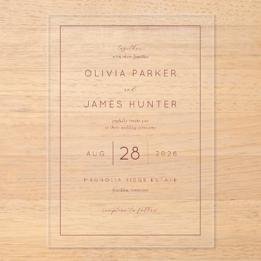 Elegant Pink Minimalist Wedding Invitation Acryl Uitnodigingen (Voorkant)