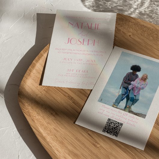 Elegant Pink Minimalist Wedding Photo QR Code Kaart