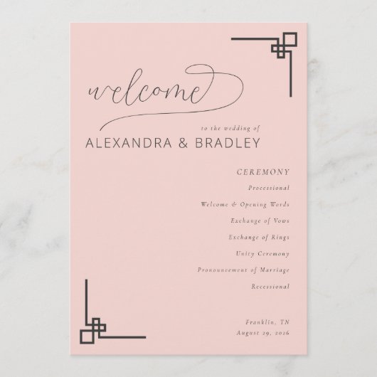Elegant Pink Minimalist Wedding Schedule Programmakaart (Voorkant)
