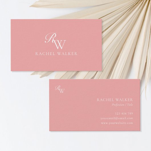 Elegant Pink Modern Monogram Visitekaartje