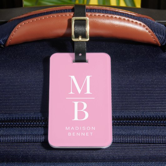 Elegant Pink Monogram Bagagelabel (Voorkant Insitu 2)