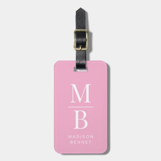 Elegant Pink Monogram Bagagelabel (Voorkant verticaal)