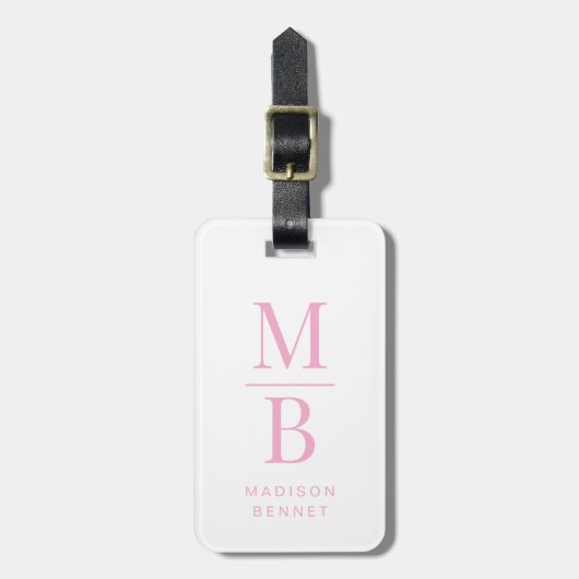 Elegant Pink Monogram Bagagelabel (Voorkant verticaal)