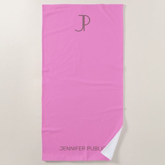 Elegant Pink Monogrammed Trendy Sjabloon Strandlaken (Voorkant)