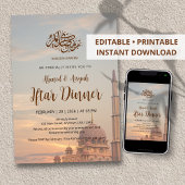 Elegant Pink Mosque Sunset Iftar Dinner Invitation Kaart