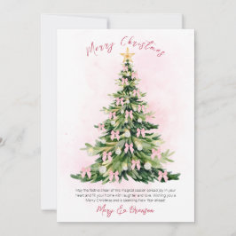 Elegant Pink Non Photo Watercolor Tree Christmas Feestdagenkaart