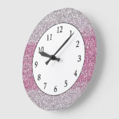 Elegant Pink Ombre Glitter Sparkly Grote Klok (Hoek)