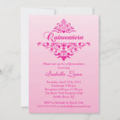 Elegant Pink Ombre Quinceañera Partij Kaart (Voorkant)