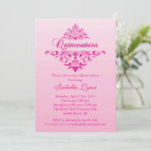 Elegant Pink Ombre Quinceañera Partij Kaart (Staand voorkant)