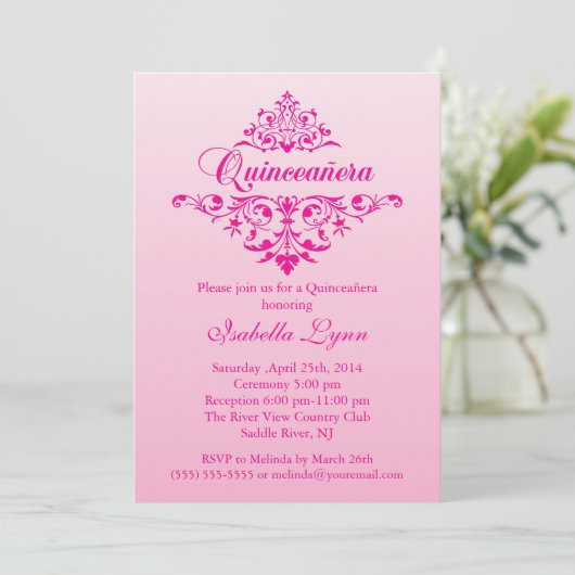 Elegant Pink Ombre Quinceañera Partij Kaart (Staand voorkant)