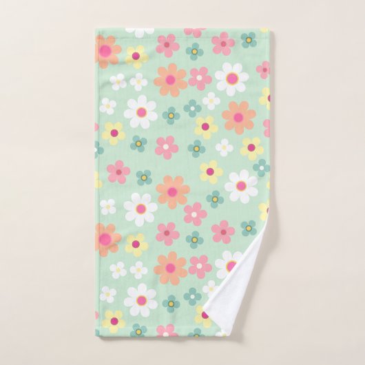 Elegant pink & orang cute floral pattern bad handdoek (Handdoek)