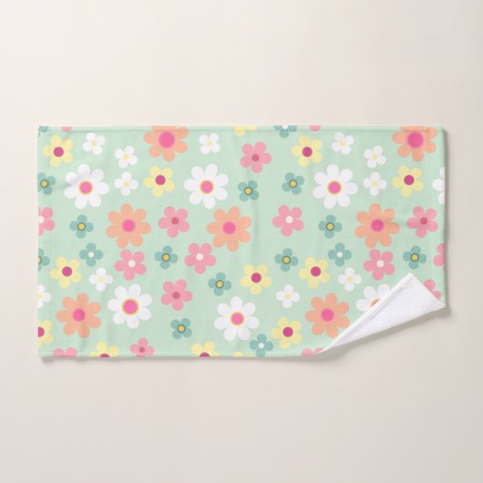 Elegant pink & orang cute floral pattern bad handdoek (Handdoek)