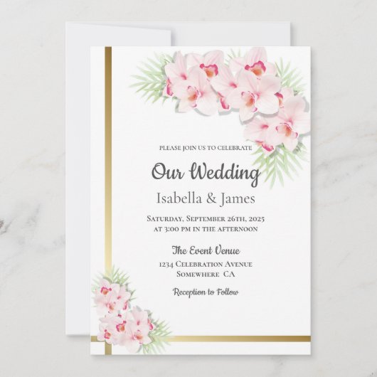 Elegant Pink Orchid Floral Wedding Kaart (Voorkant)