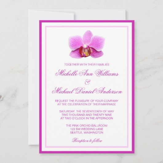 Elegant Pink Orchid Wedding Kaart (Voorkant)