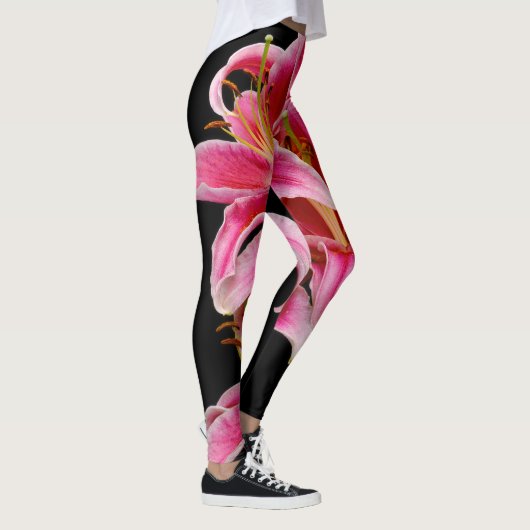 Elegant Pink Oriental Lilies Leggings (Rechts)