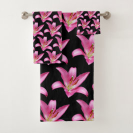 Elegant Pink Oriental Lily Lilium Stargazer Flower Bad Handdoek