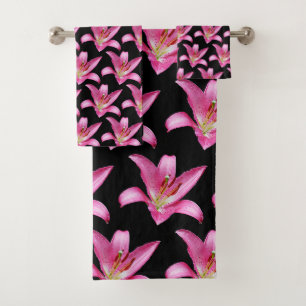 Elegant Pink Oriental Lily Lilium Stargazer Flower Bad Handdoek