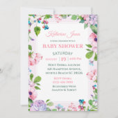 Elegant Pink Paars Floral Baby shower Uitnodiging (Voorkant)