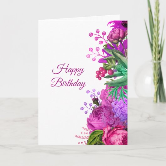 Elegant Pink Paars Floral Waterverf Birthday Kaart (Voorkant)