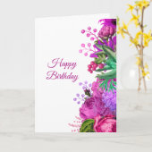 Elegant Pink Paars Floral Waterverf Birthday Kaart (Gele Bloem)